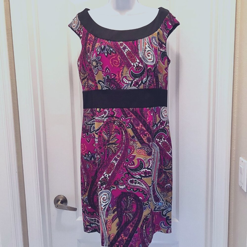 AA Studio AA Sleeveless Paisley Print Fitted Dress-Sz 8-Colorful Stretch-Casual